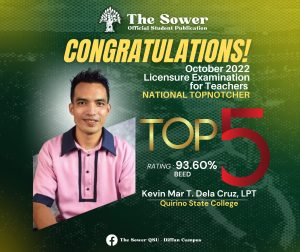 TOP 5 in the October 2022 Licensure Exam for Teachers with an average of 93.60%!